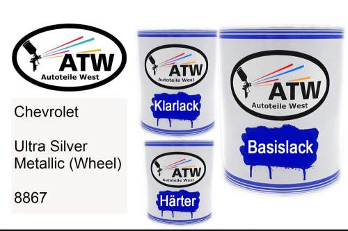 Chevrolet, Ultra Silver Metallic (Wheel), 8867: 1L Lackdose + 1L Klarlack + 500ml Härter - Set, von ATW Autoteile West.